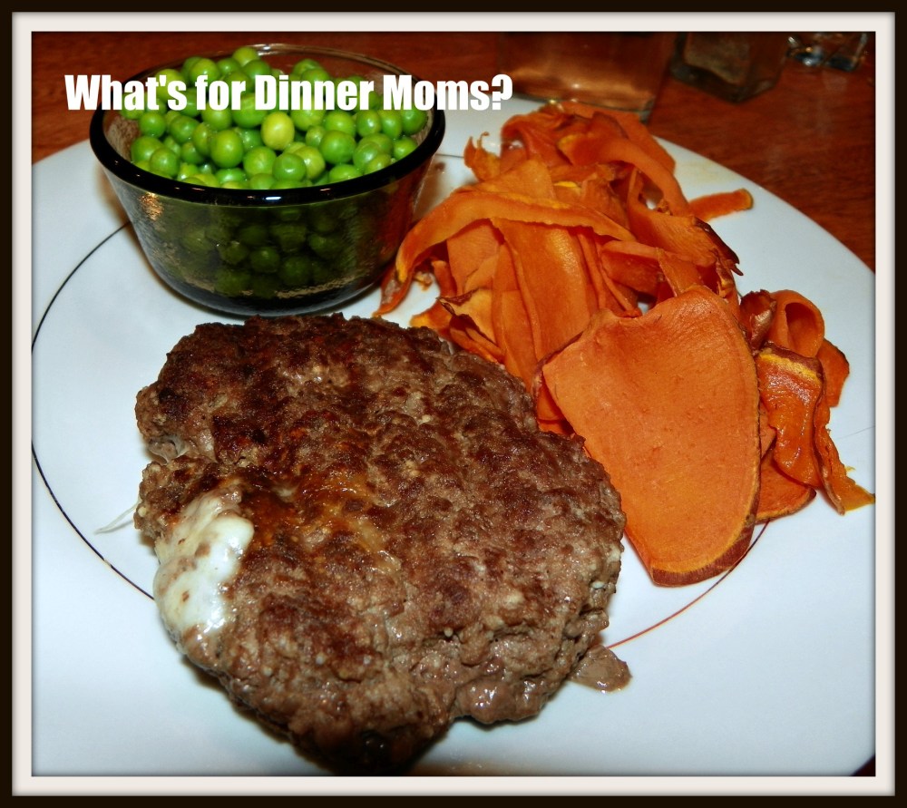Cheese Stuffed Hamburger with Sweet Potato Chips