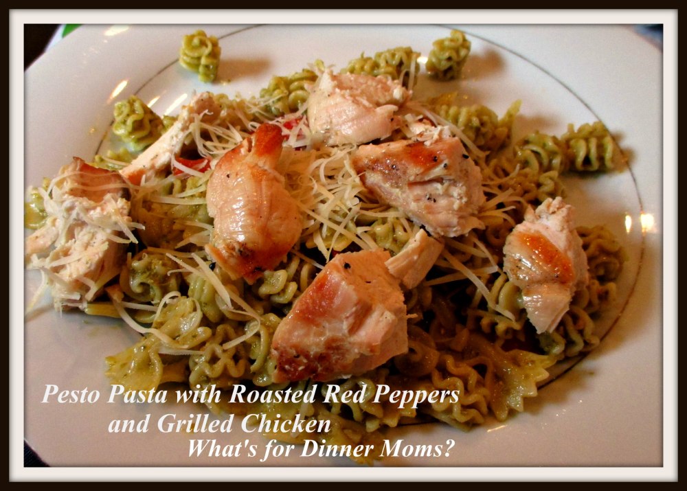 Pesto Pasta with Roasted Red Peppers and Grilled Chicken