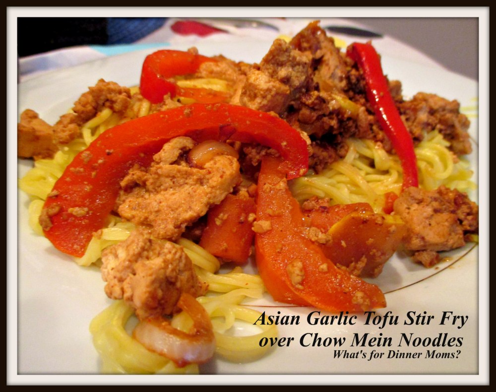 Asian Garlic Tofu Stir Fry over Chow Mein Noodles
