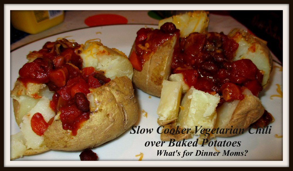 Slow Cooker Vegetarian Chili over Baked Potatoes