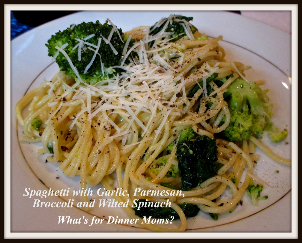 Spaghetti with Garlic, Parmesan, Broccoli, and Wilted Spinach