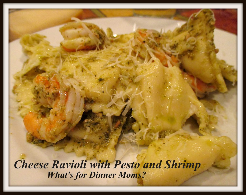 Cheese Ravioli with Pesto and Shrimp