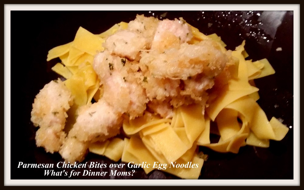 parmesan-chicken-bites-over-garlic-egg-noodles